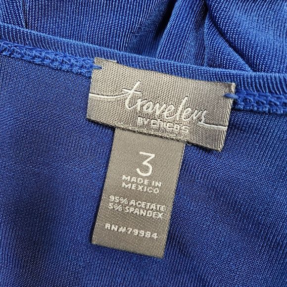 Chico's Travelers Size 3 (XL) Cobalt Blue Stretch Knit 3/4 Shirred Sleeve Tunic - Picture 5 of 5